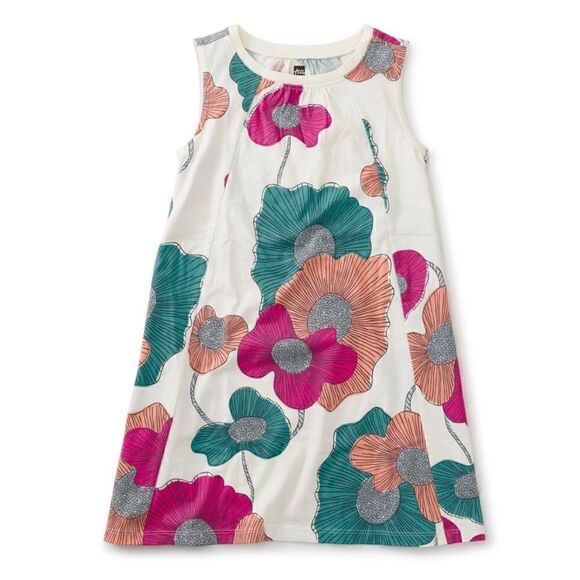 Tea Collection Trapeze Dress Surf Floral Abstract Print Size4 MagentaTurquoise - Picture 1 of 16